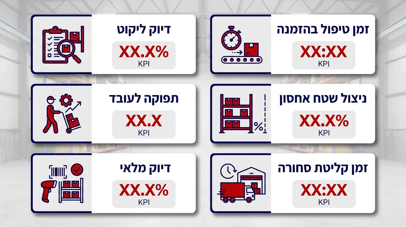 מדדי KPI למדידת יעילות מחסן לוגיסטי: דיוק ליקוט, זמן טיפול בהזמנה וניצול שטח אחסון