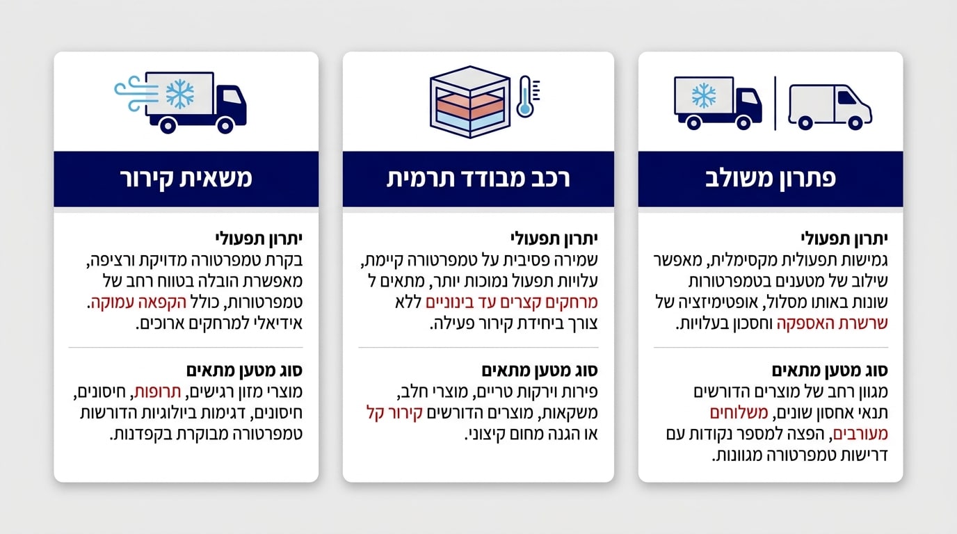 השוואה בין משאית מקררת לרכב תרמי — בחירת פתרון שינוע בטמפרטורה מבוקרת